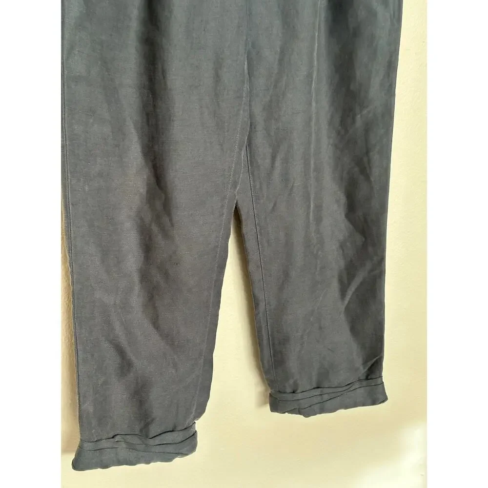 Aritzia Wilfred Tie Front Waist Linen Lyocell Blend Capri Pants Navy Blue Gray
